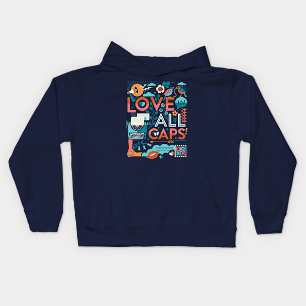 LOVE in ALL CAPS Kids Hoodie by Lucie Rice Illustration and Design, LLC